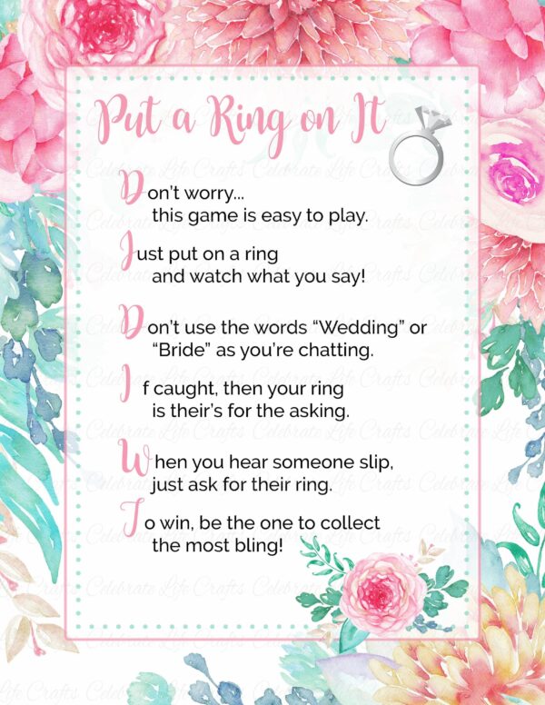 Ring Game Bridal Shower Free Printable