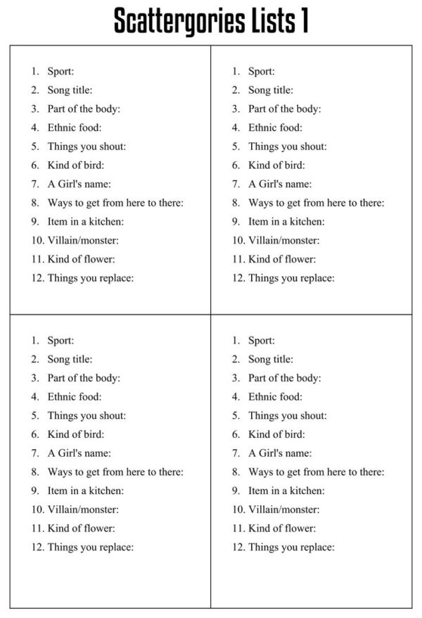 Thanksgiving Scattergories Free Printable Pdf