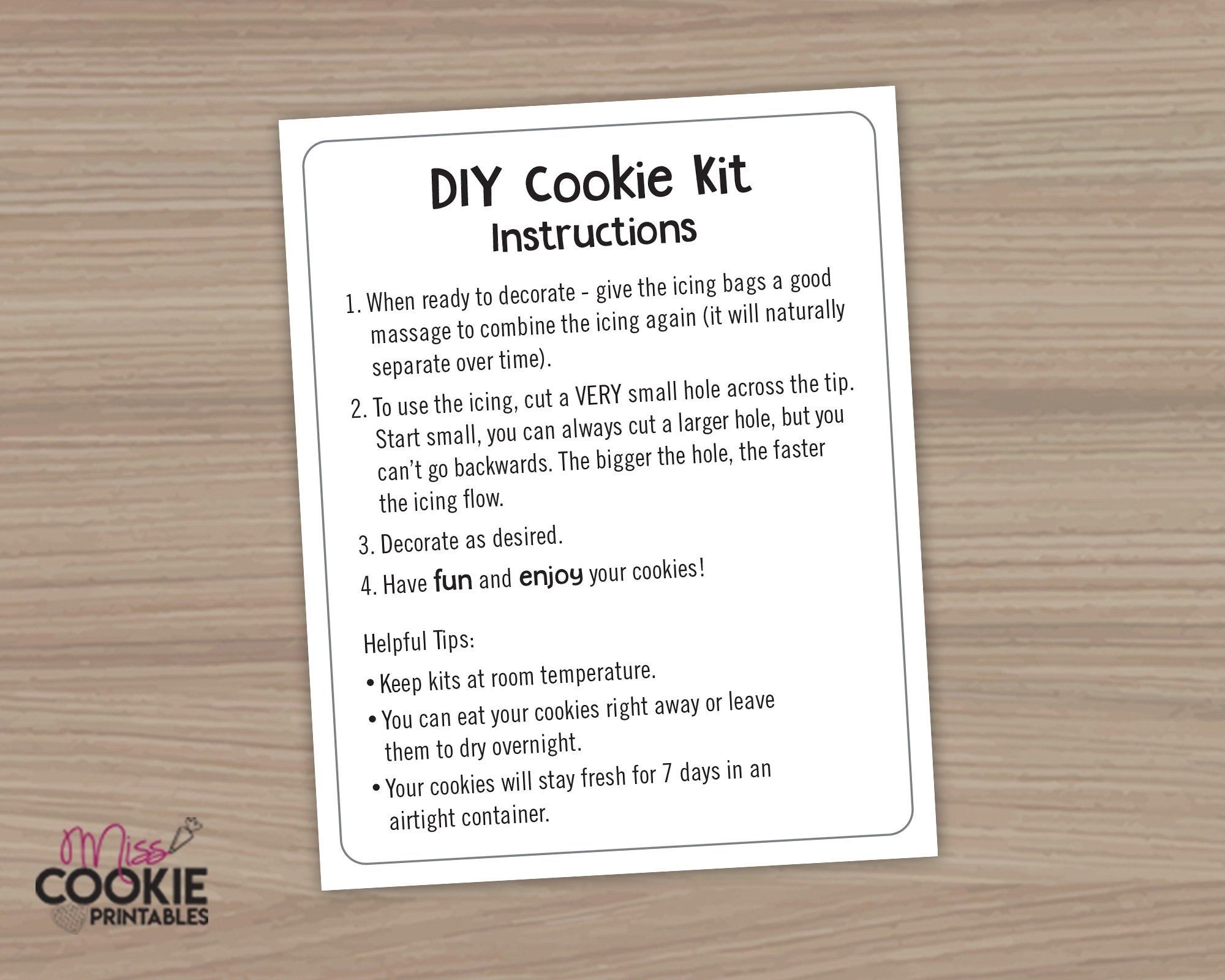 Simple DIY Cookie Kit Instructions Printable Card 4 Etsy Diy Cookie