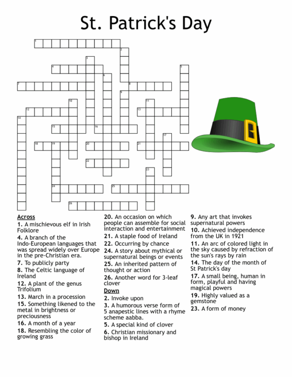 St Patrick’S Day Crossword Puzzles Printable