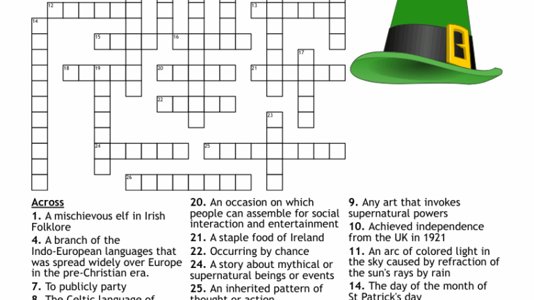 St Patrick S Day Crossword Puzzles Printable