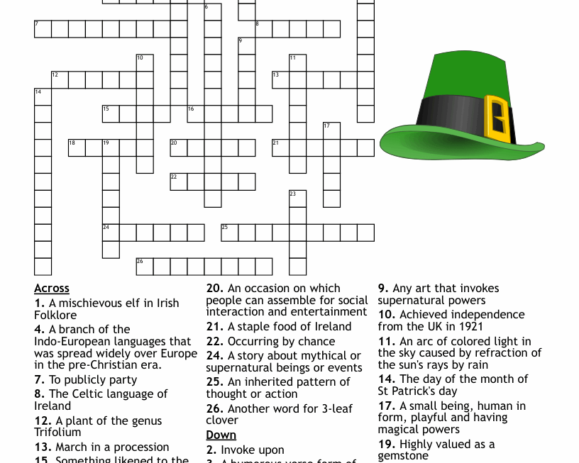 St Patrick S Day Crossword Puzzles Printable