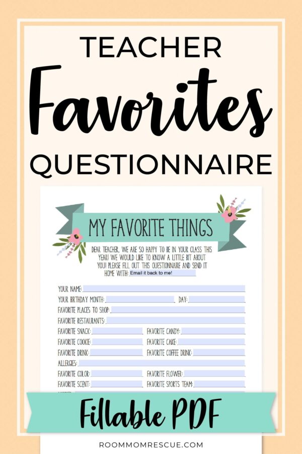 Teacher Favorite Things Printable Free