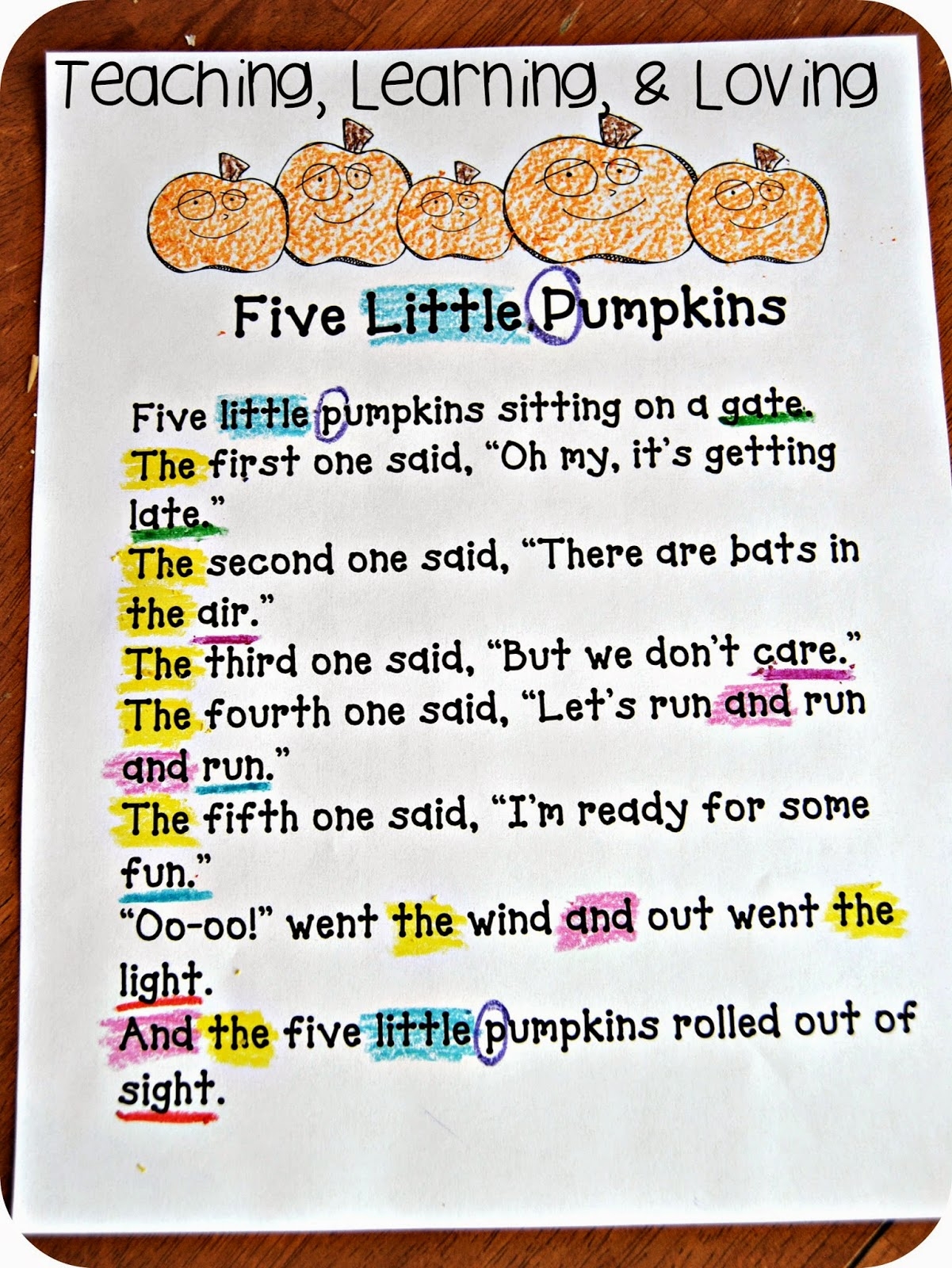 5 Little Pumpkins Poem Printable