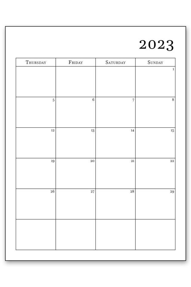 2023 Calendar Printable Free Simple Print Monthly Calendars