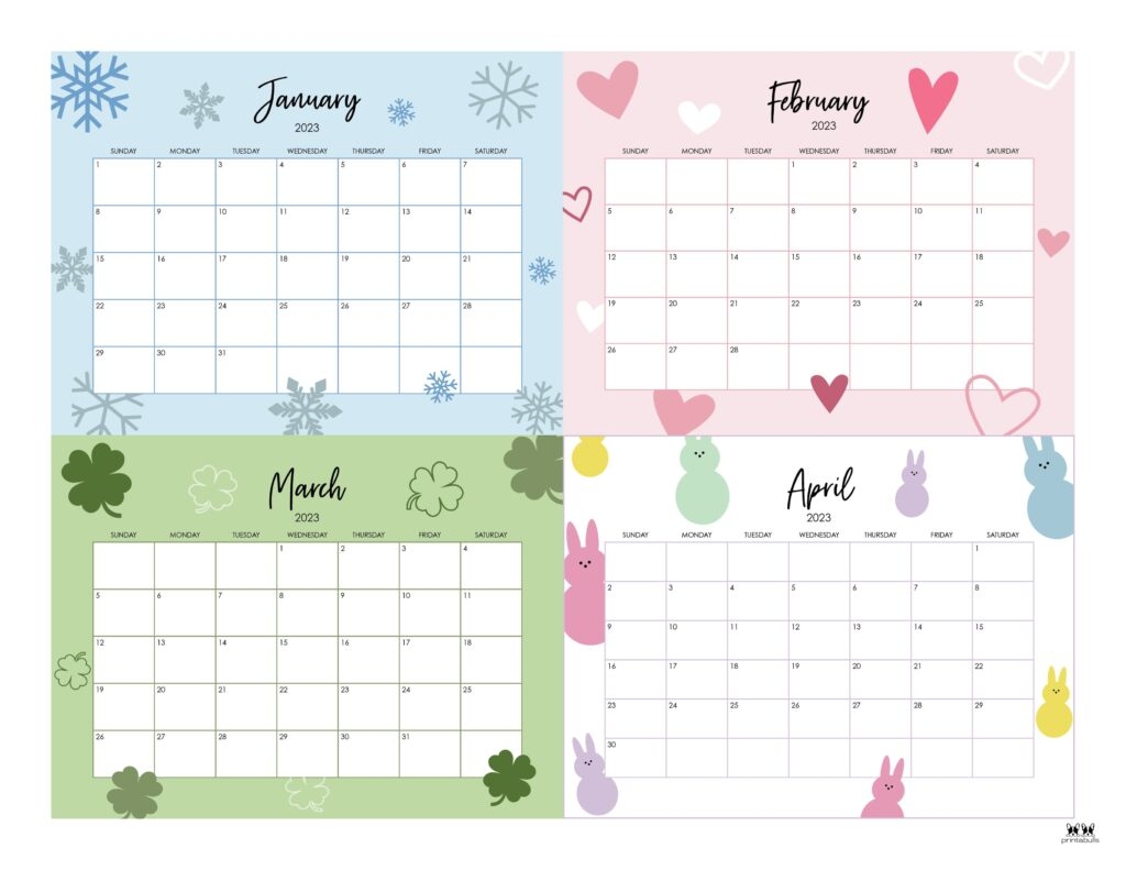 2023 Four Month Calendars 18 FREE Printables Printabulls
