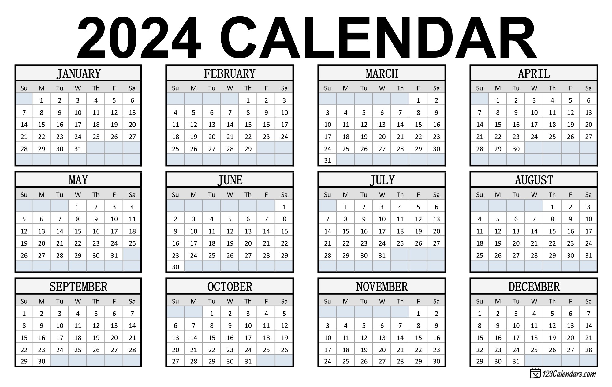 2026 Year Long Calendar Printable