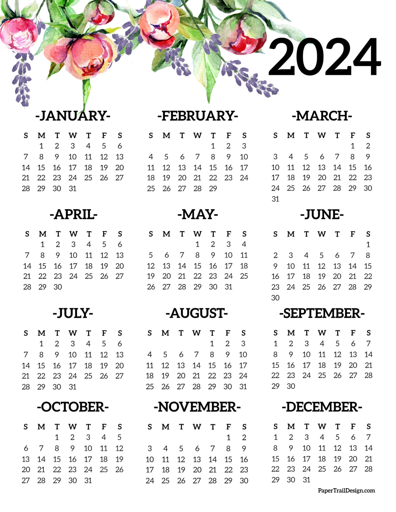 2024 Calendar Printable One Page Word Mandy Rozelle