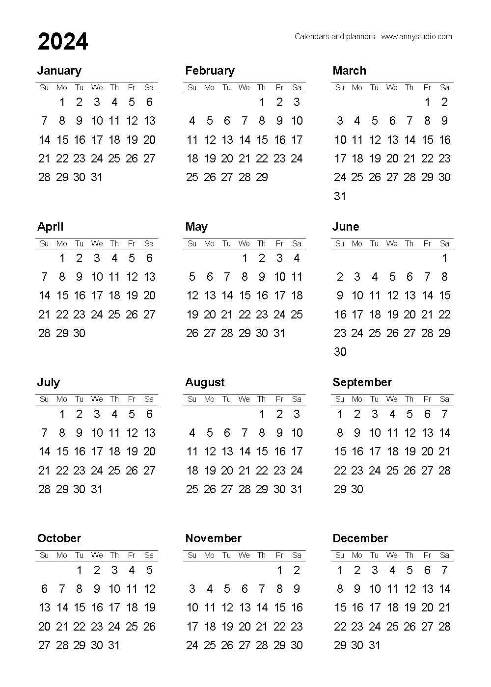 2024 Calendar Printable Portrait