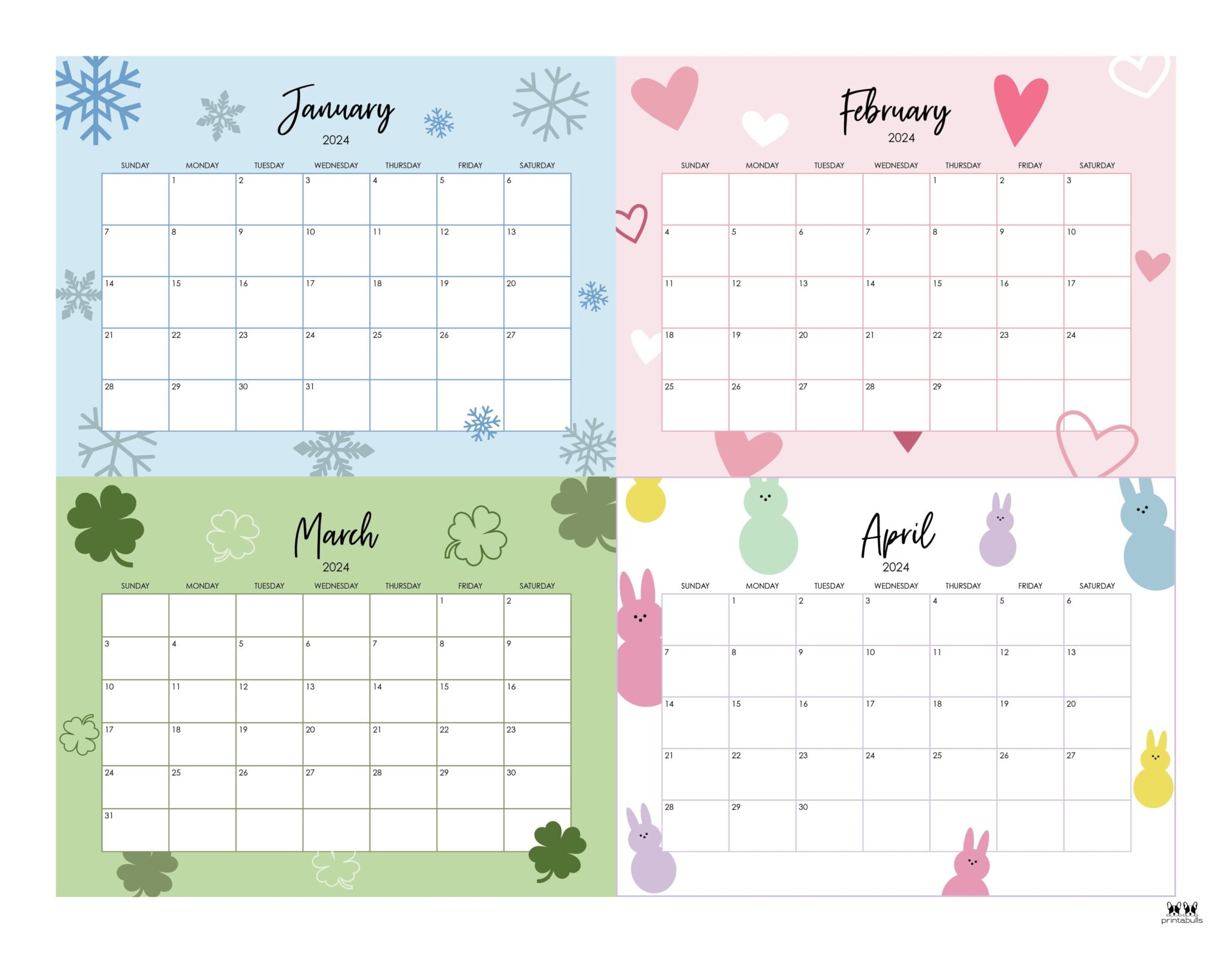 Printable Four Month Calendar 2026