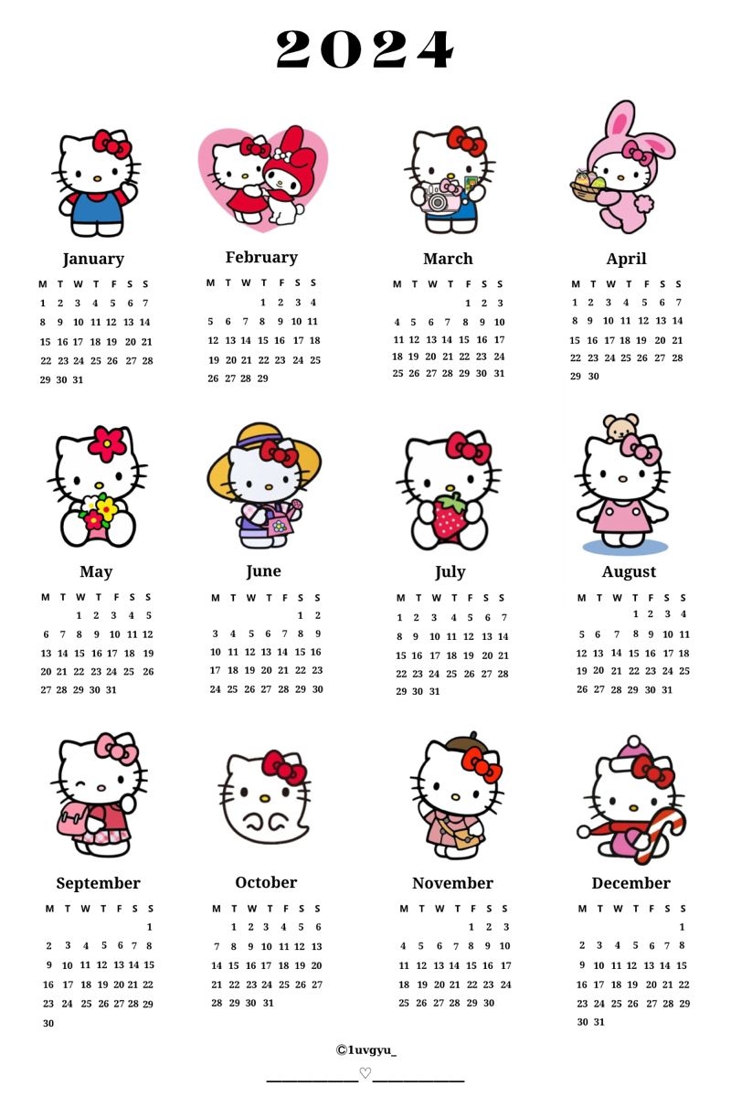 2024 Hello Kitty Calendar Diy Hello Kitty Hello Kitty Wallpaper