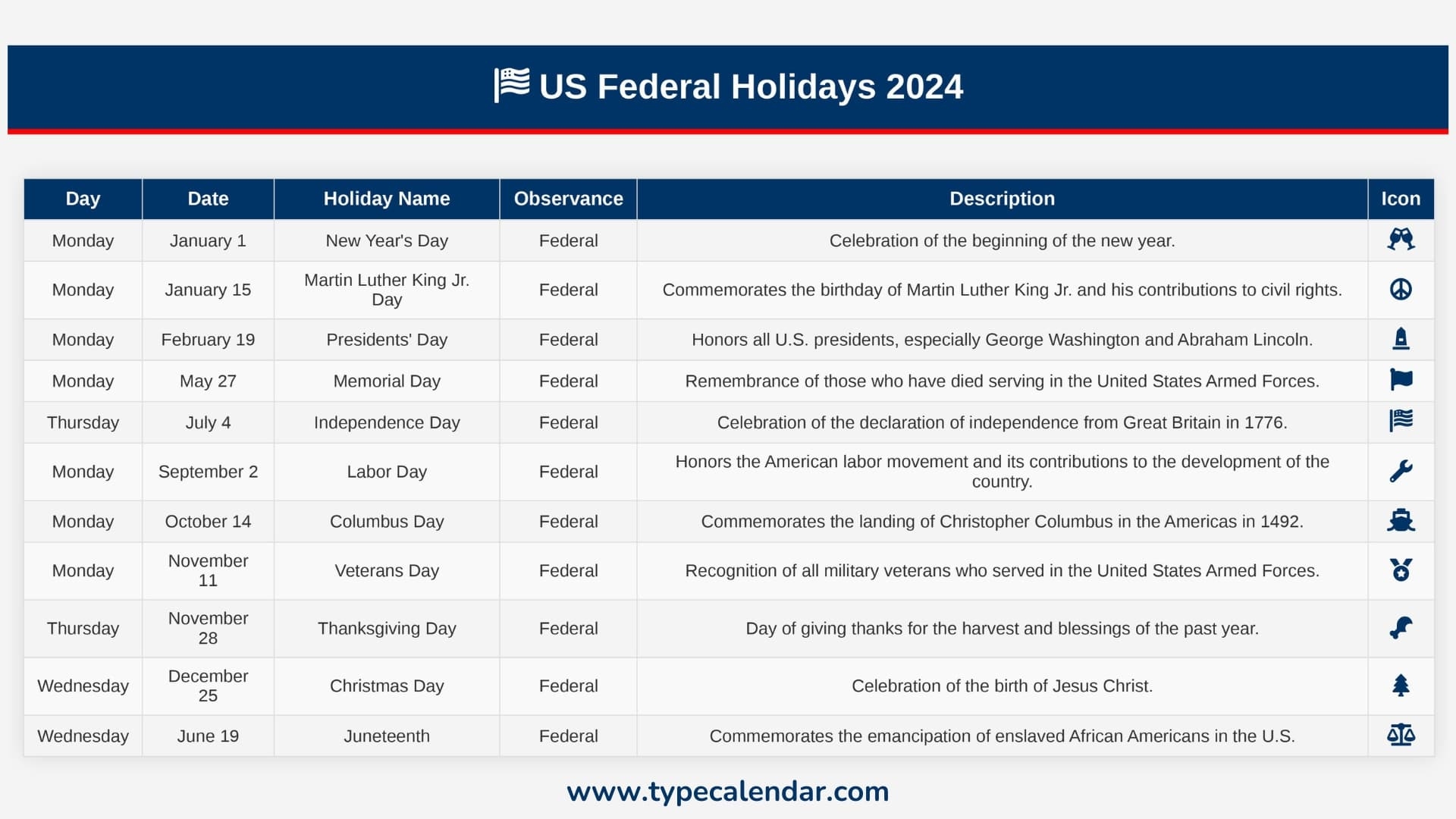 2024 Holidays Federal Observed Moll Teresa