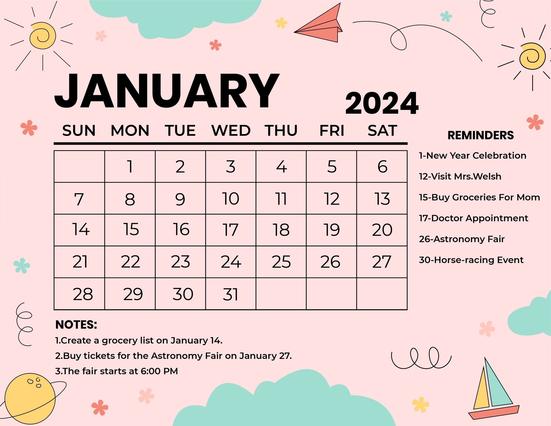 2024 Printable Calendar January Word Document Candi Corissa