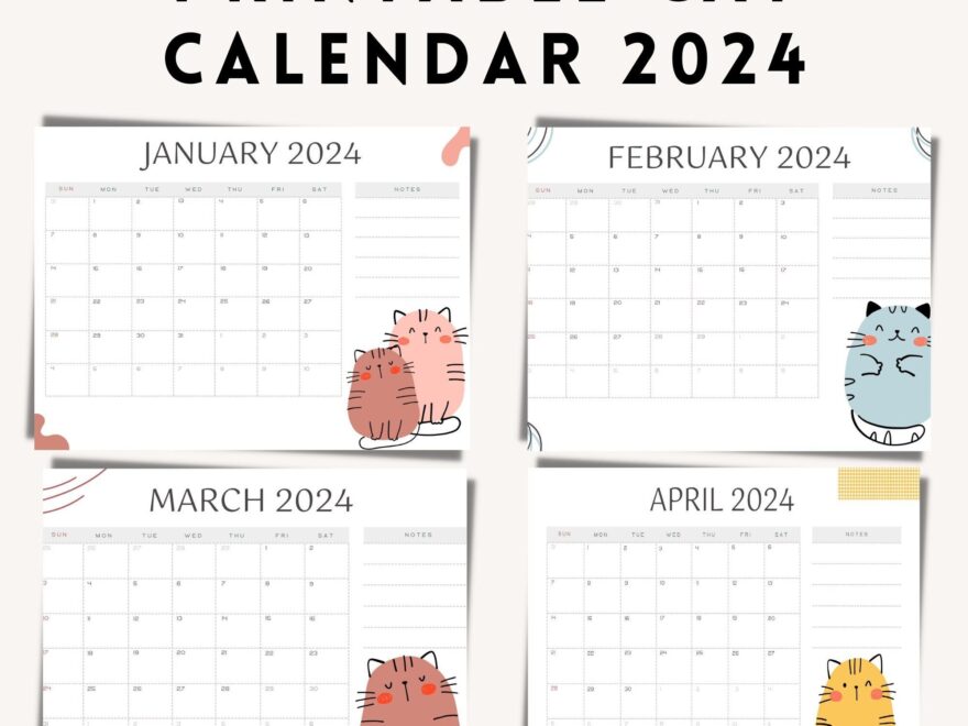 2024 Printable Cat Calendar Landscape Minimalist Download Now Etsy