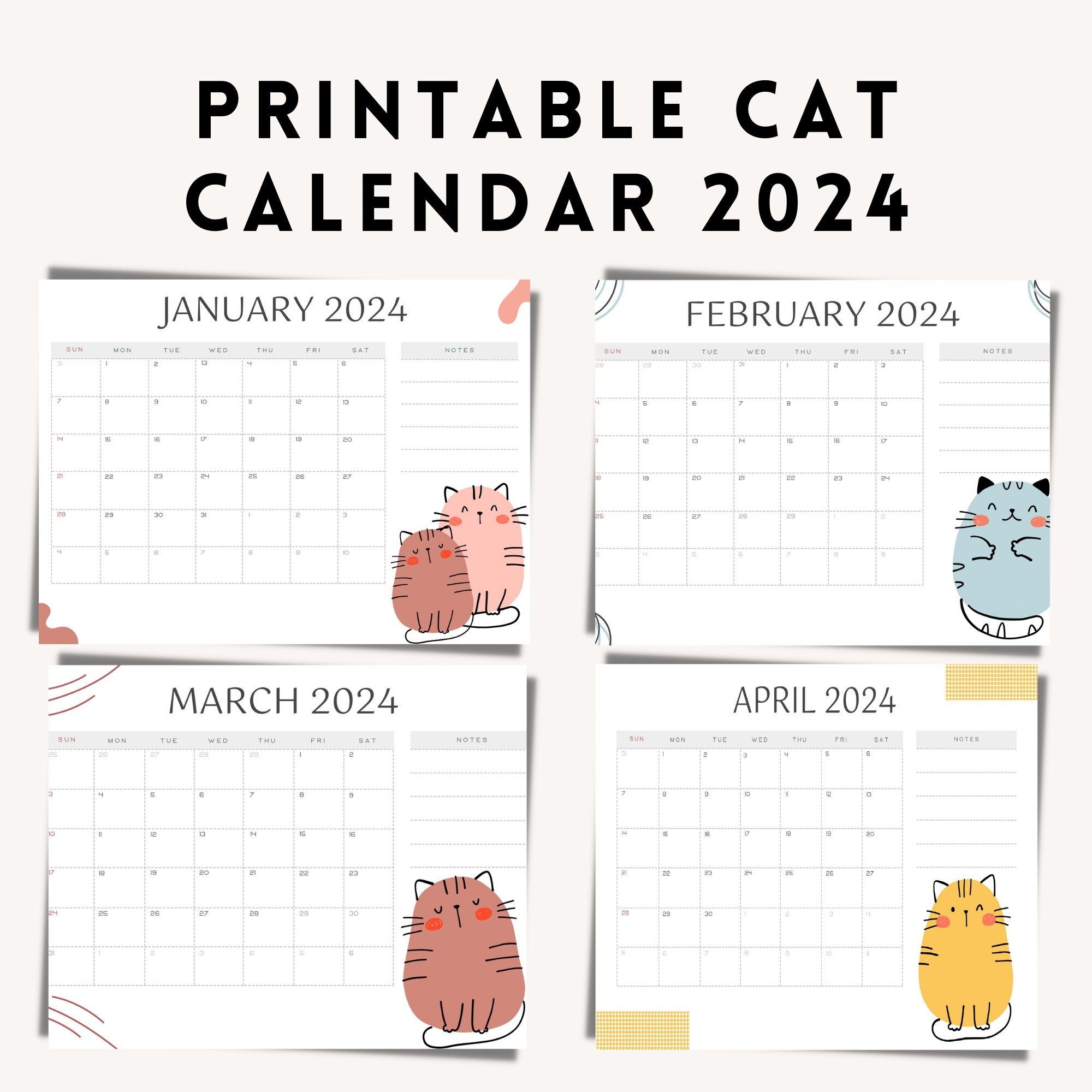 2024 Printable Cat Calendar Landscape Minimalist Download Now Etsy
