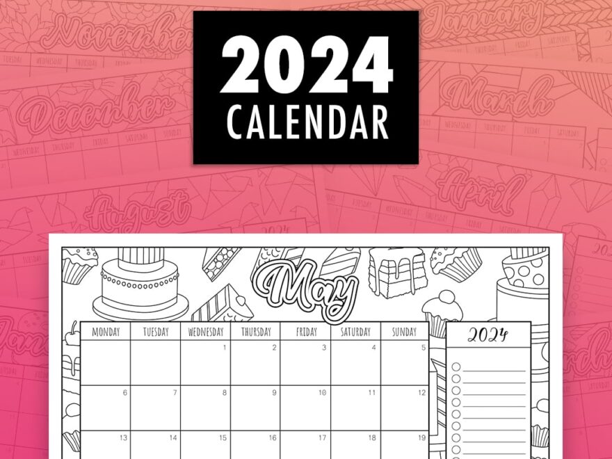 2024 Printable Coloring Calendar PDF By Sarah Renae Clark