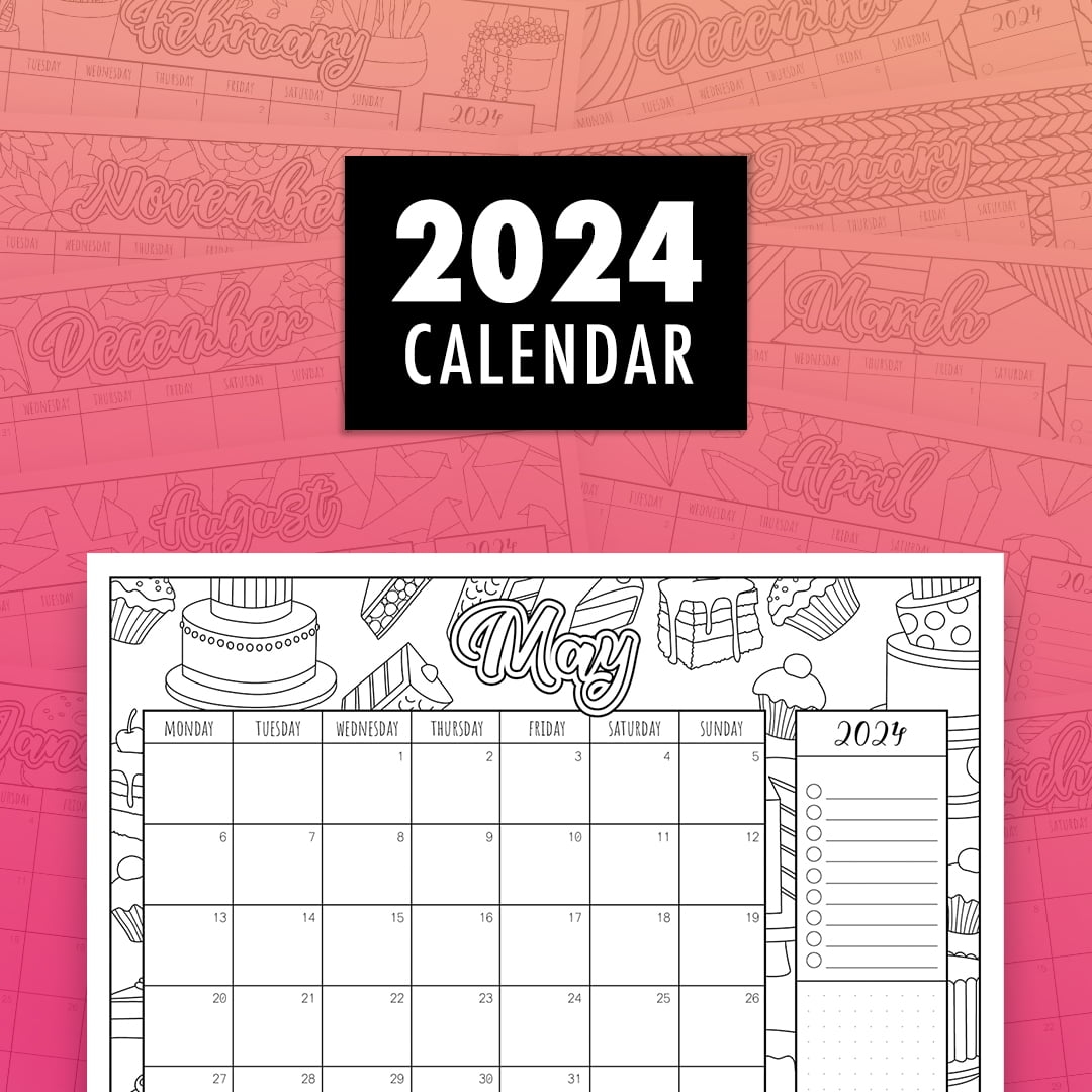 2024 Printable Coloring Calendar PDF By Sarah Renae Clark