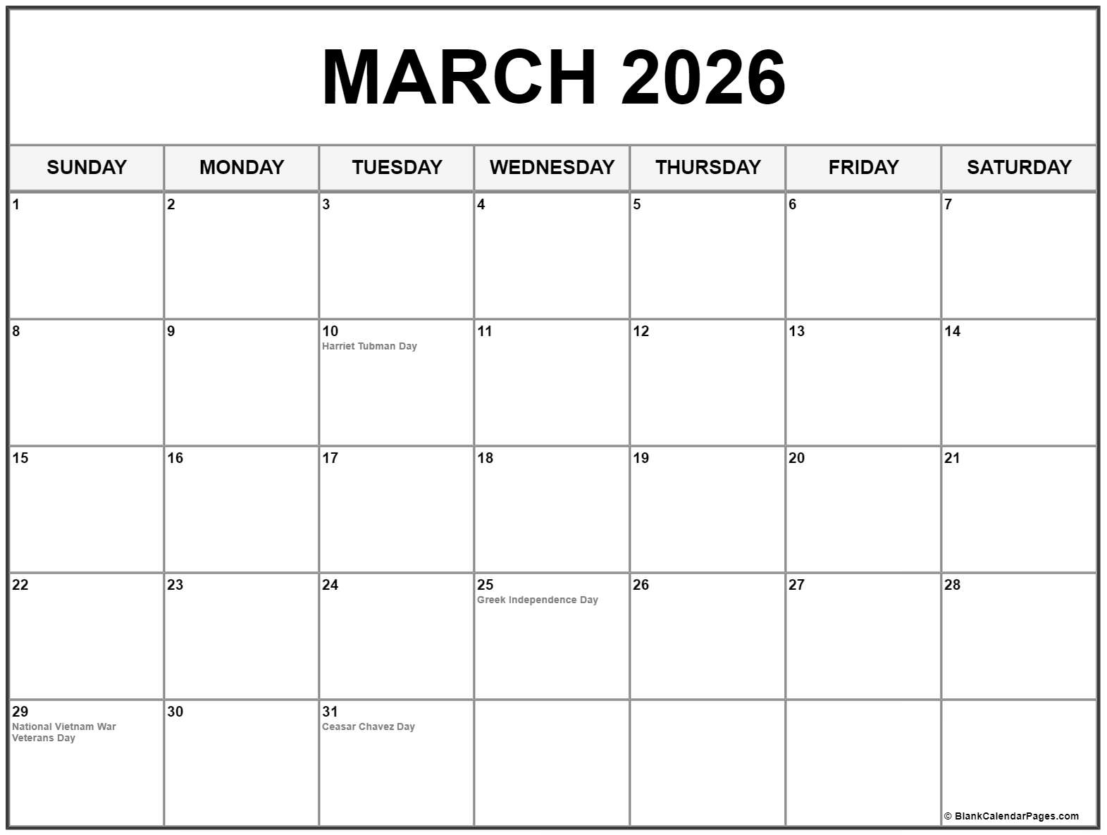 Printable Calendar 2026 With Federal Holidays
