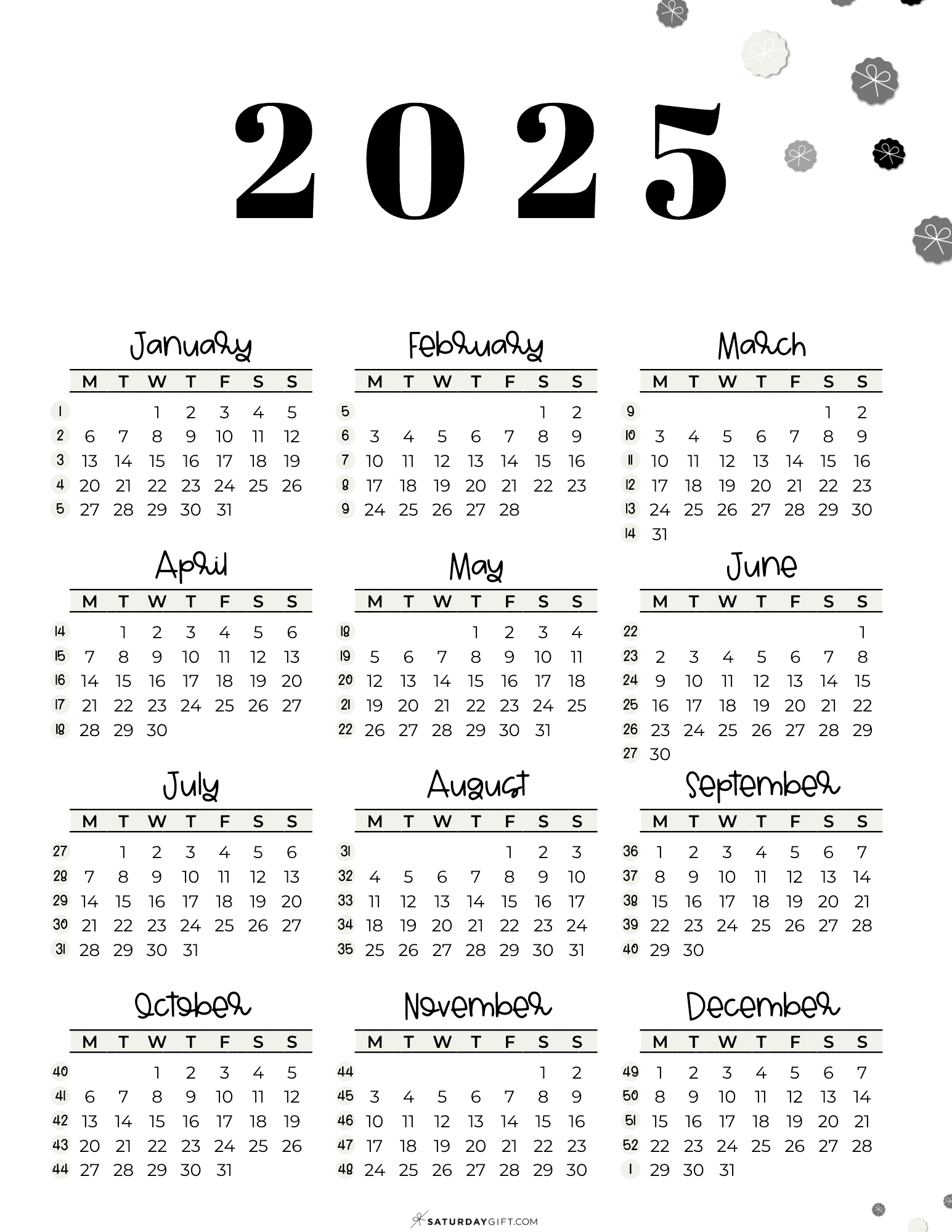 52 Week Calendar 2026 Printable
