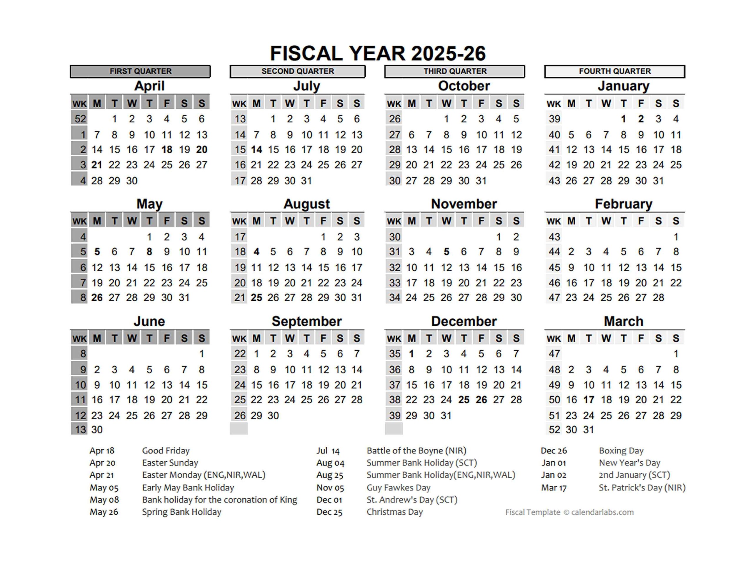 Printable 2026 Fiscal Calendar