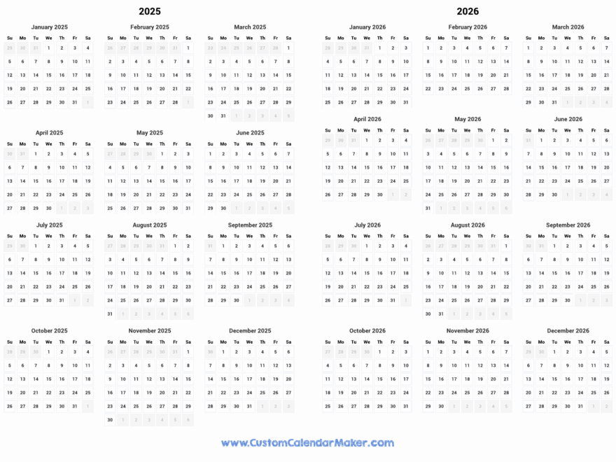 2025 And 2026 Two Year Calendar
