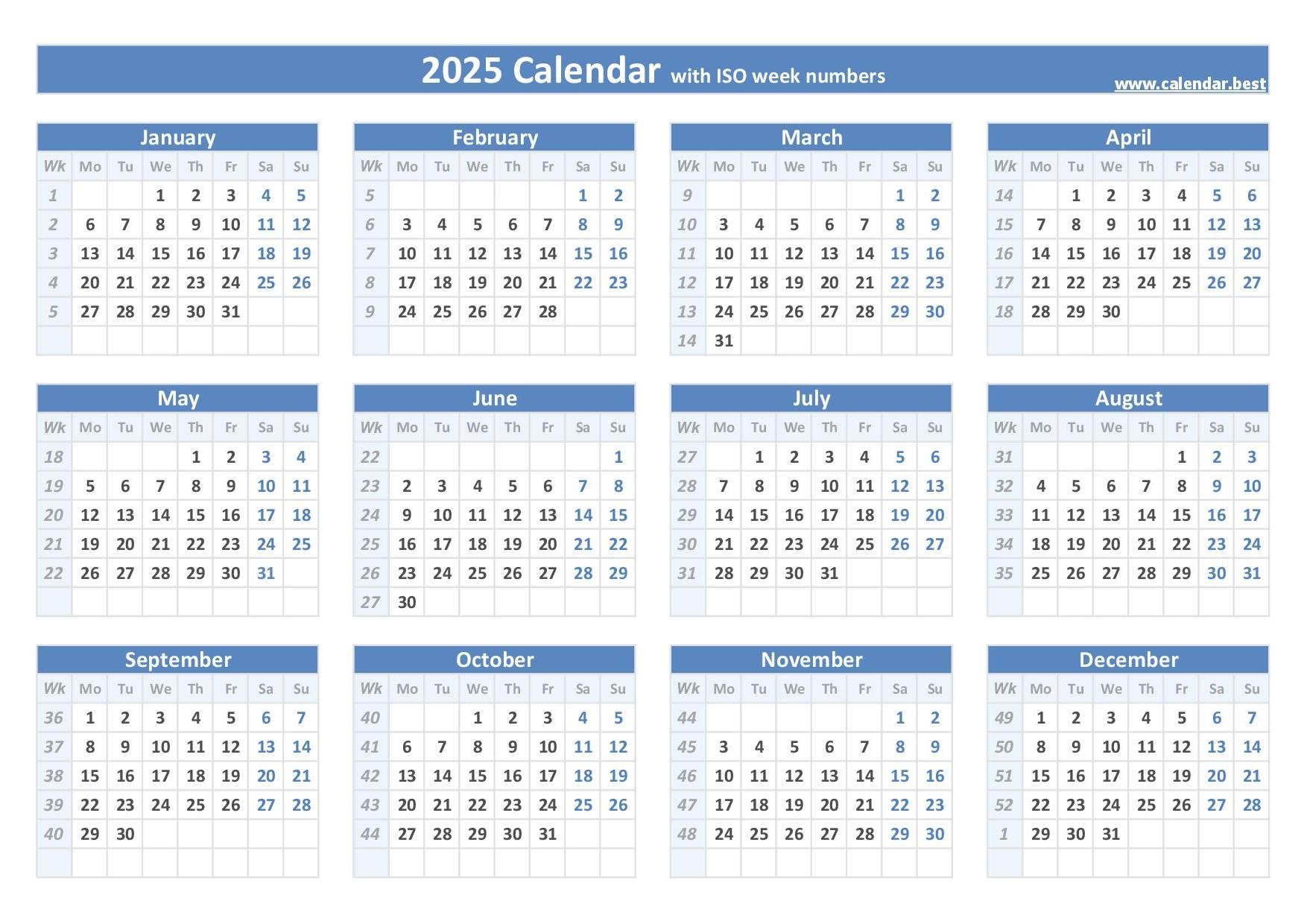 2025 Calendar By Week Count Thomas R Martin