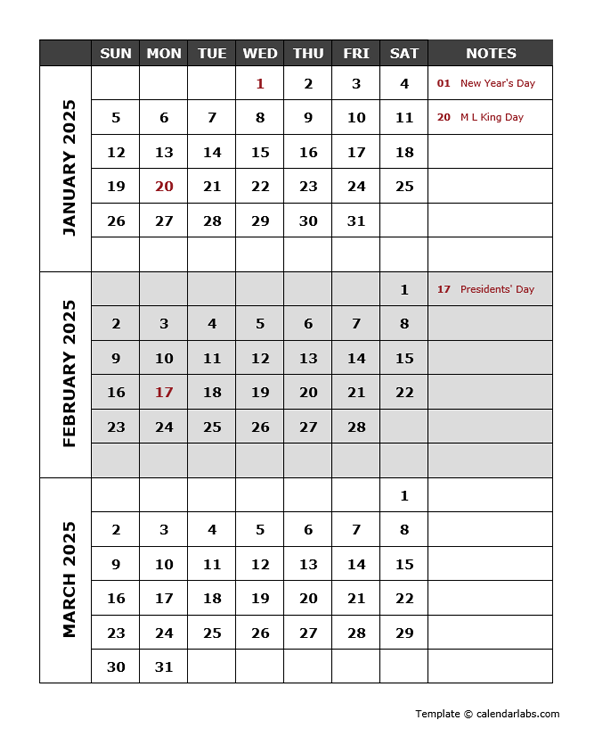 2025 Calendar Quarterly Printable Rory Smalley