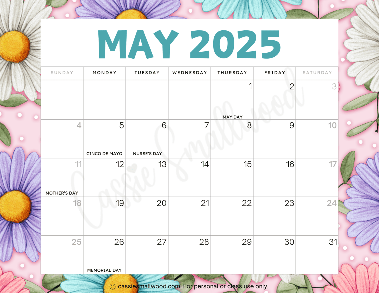 2025 Cute Printable Calendar Indiana Z Bugden