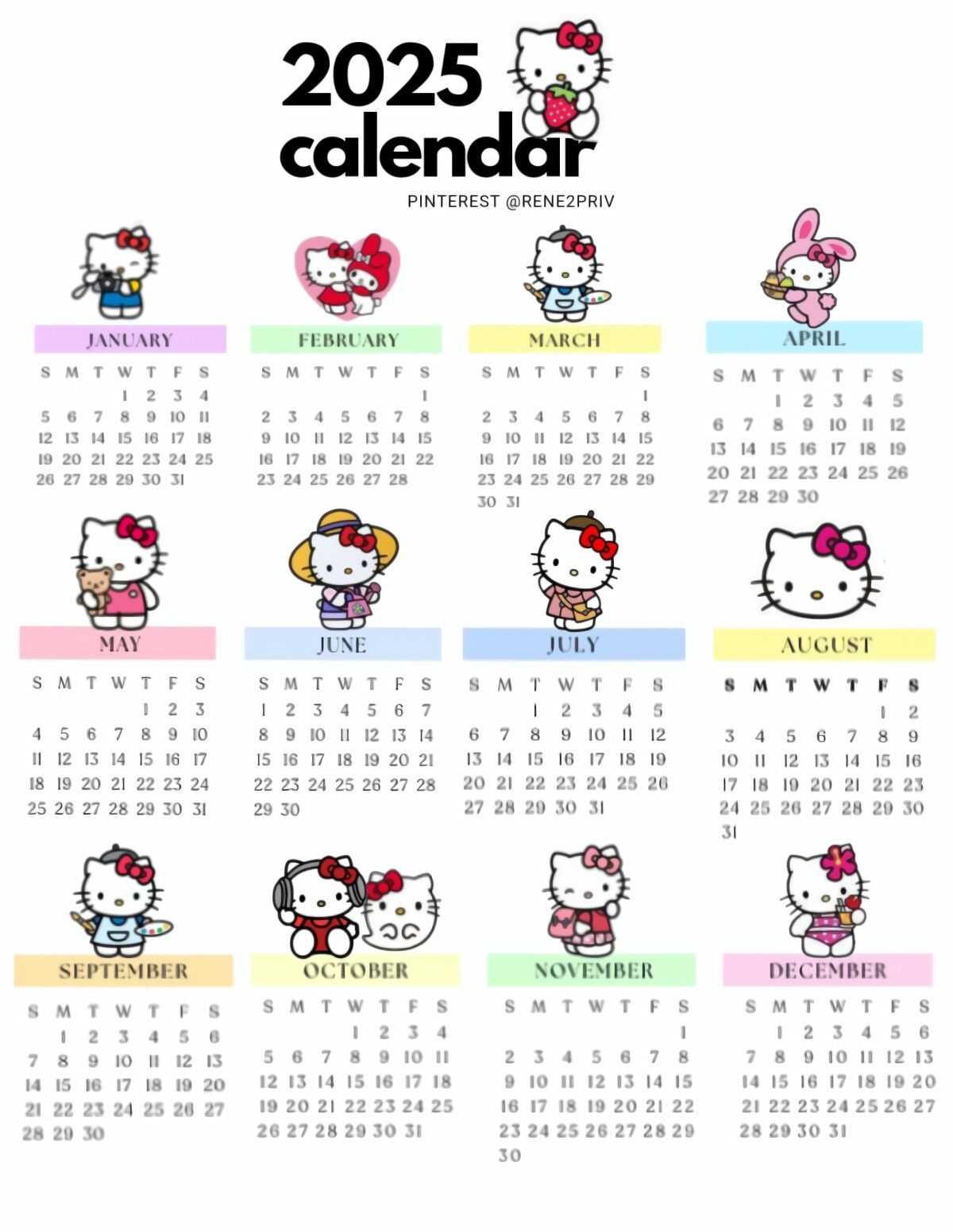 2025 HELLO KITTY CALENDAR Hello Kitty Crafts Diy Hello Kitty Hello