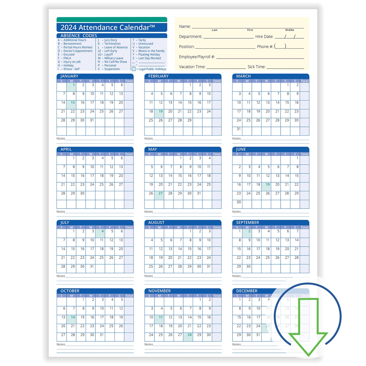 2025 Printable Attendance Calendar Weston Fliyinn
