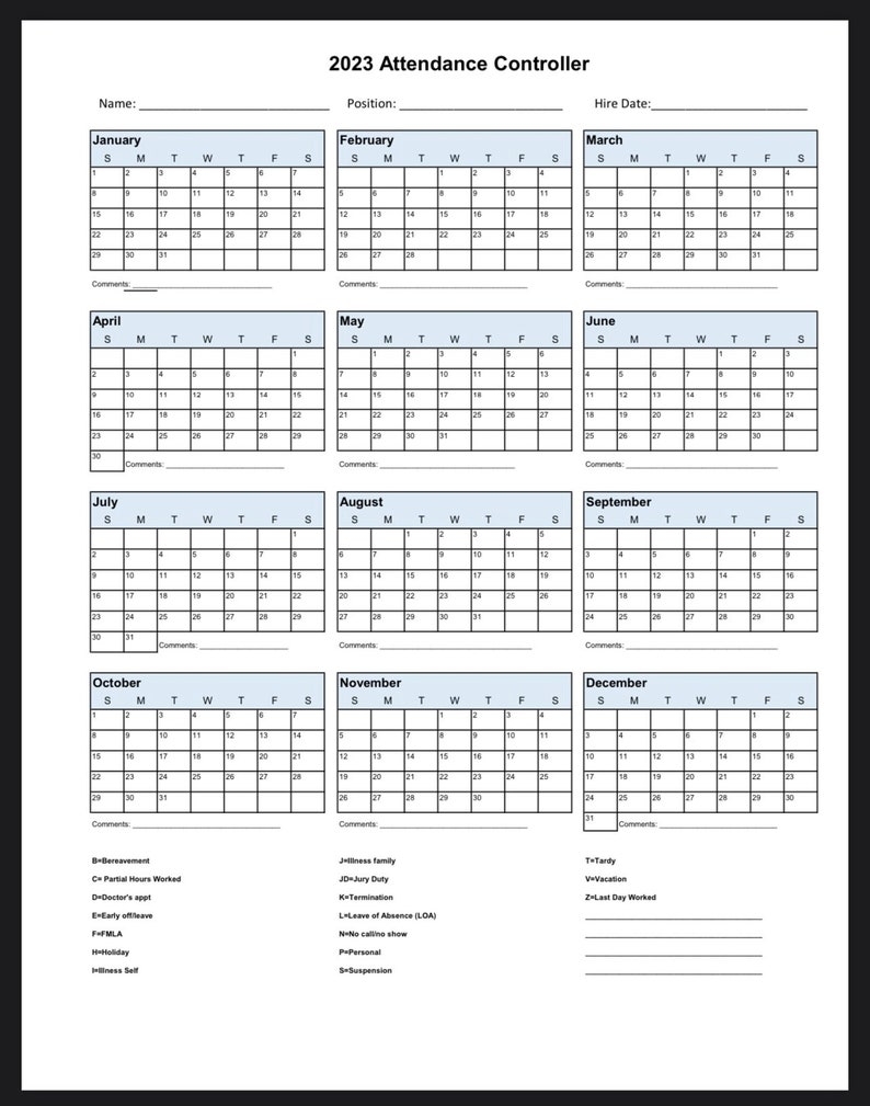 2025 Printable Attendance Calendar Yara Roman