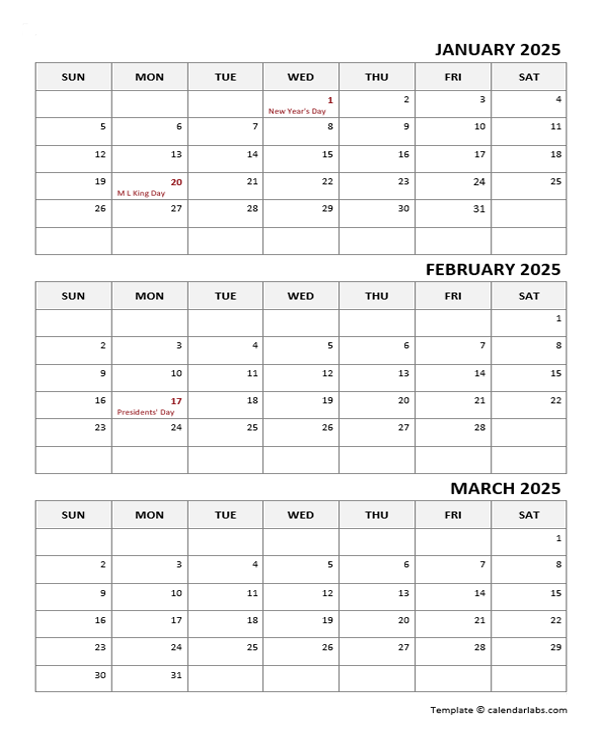 2025 Three Month Calendar Yuto Debrink