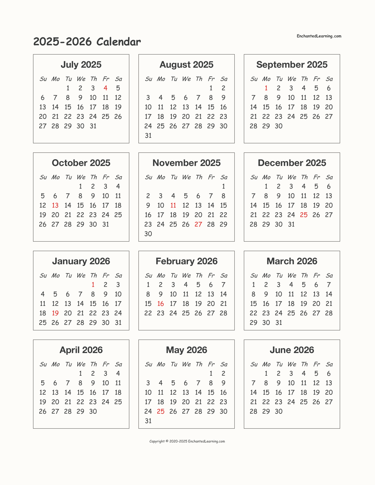 2025 To 2026 Calendar Printable Calendars AT A GLANCE