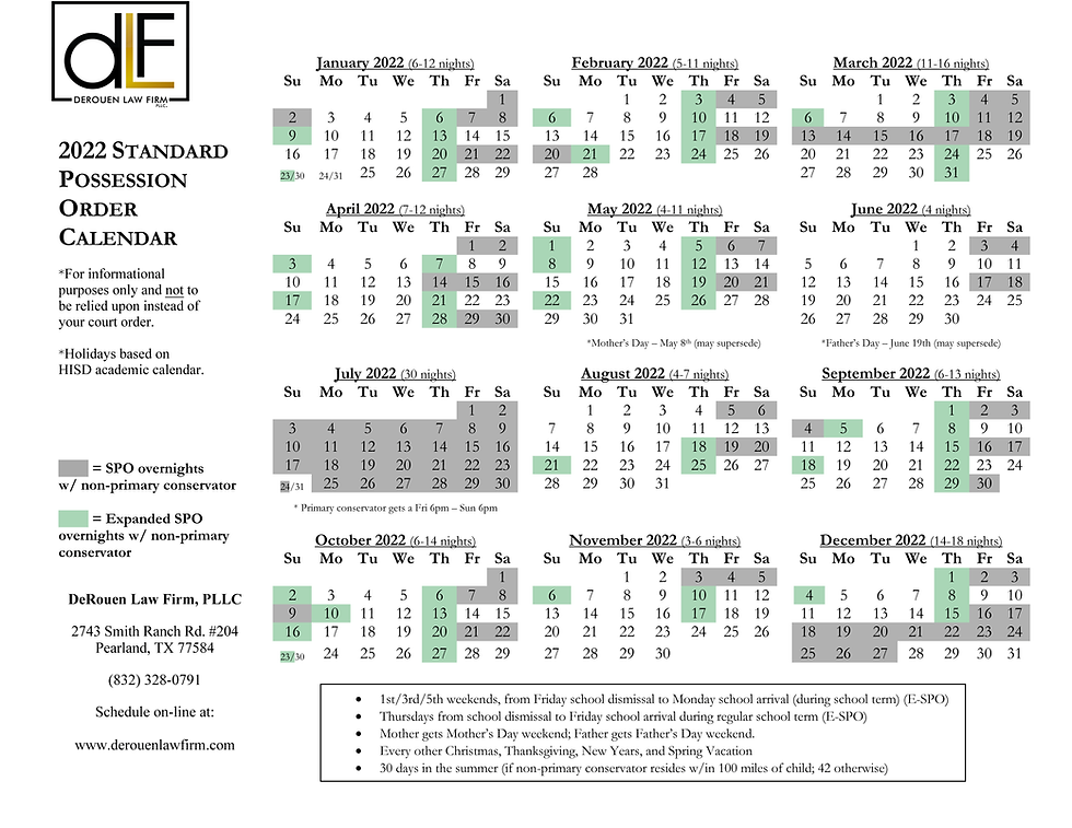 2026 Texas Custody Calendar Printable