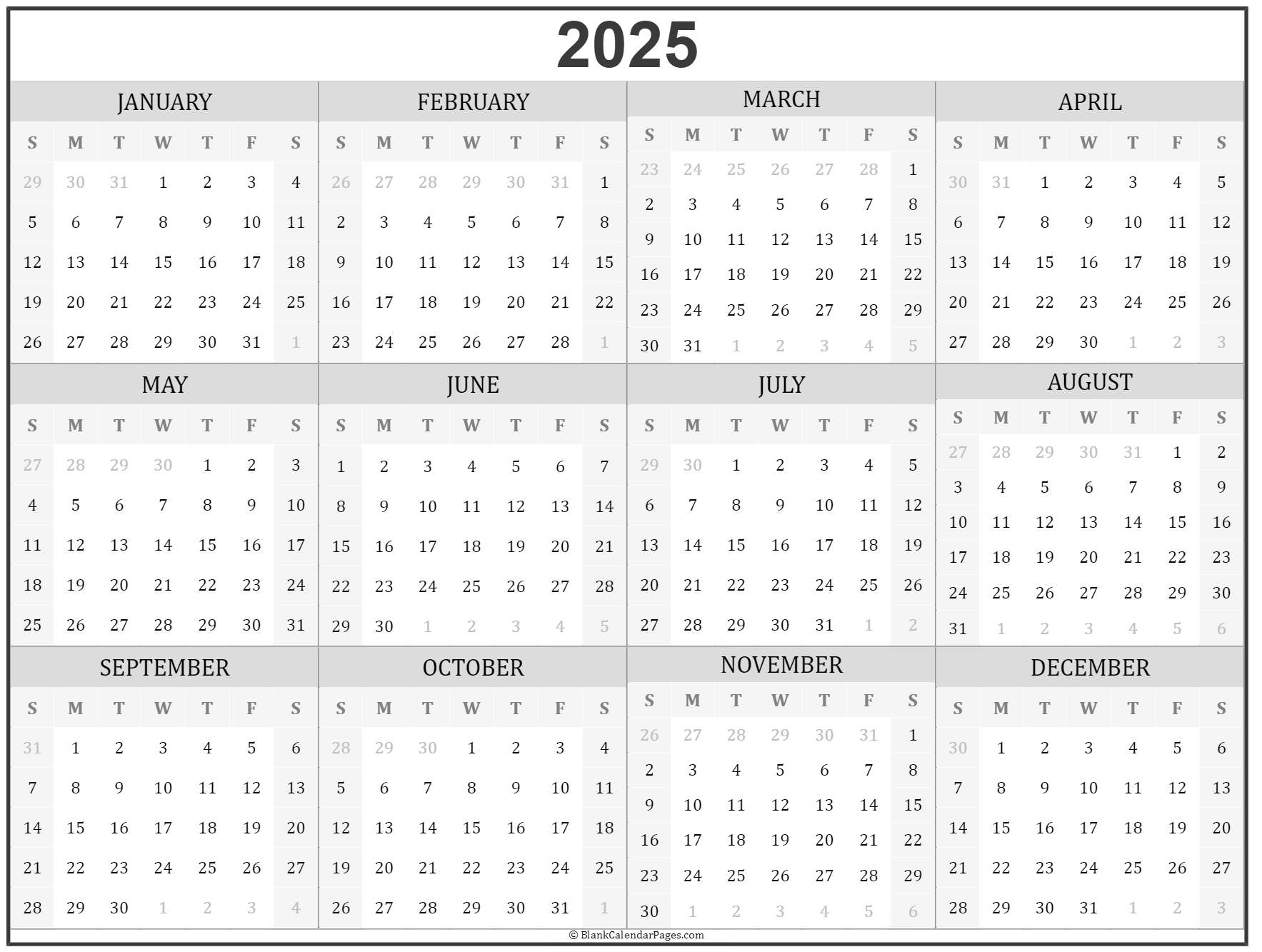 Printable Whole Year Calendar 2026