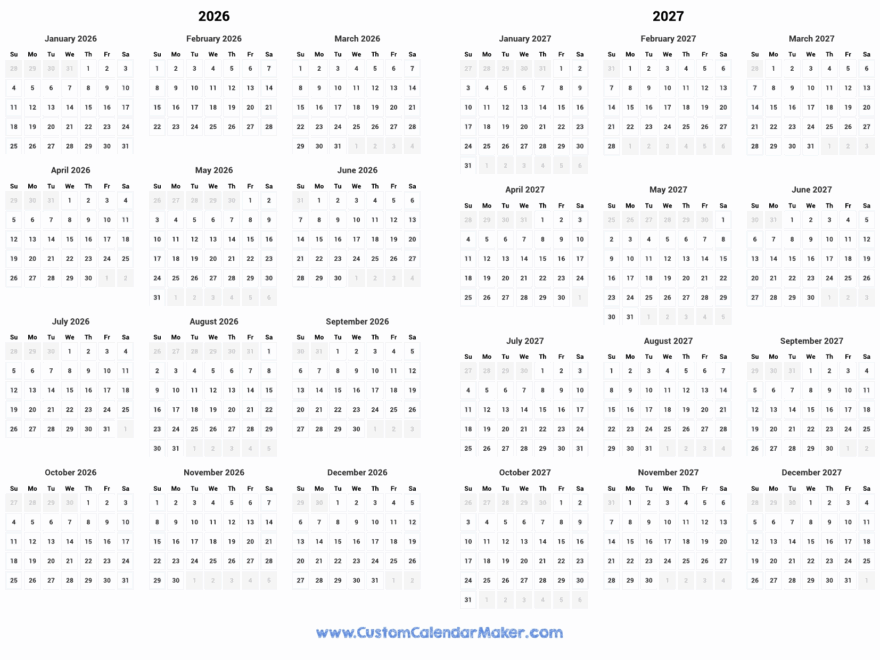 2026 And 2027 Two Year Calendar