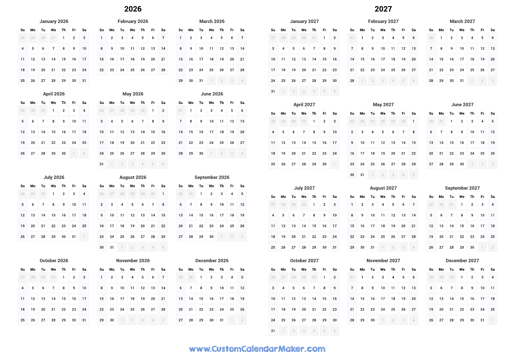 2026 And 2027 Two Year Calendar