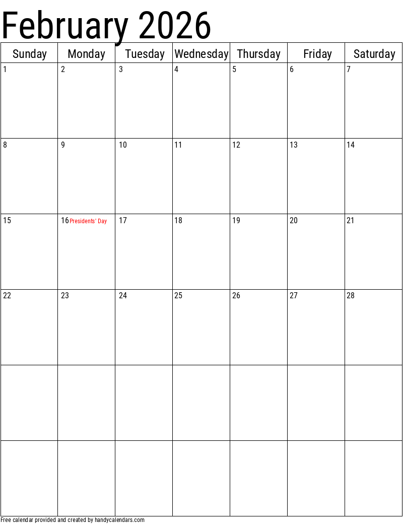 2026 Vertical Calendar Printable Free Download