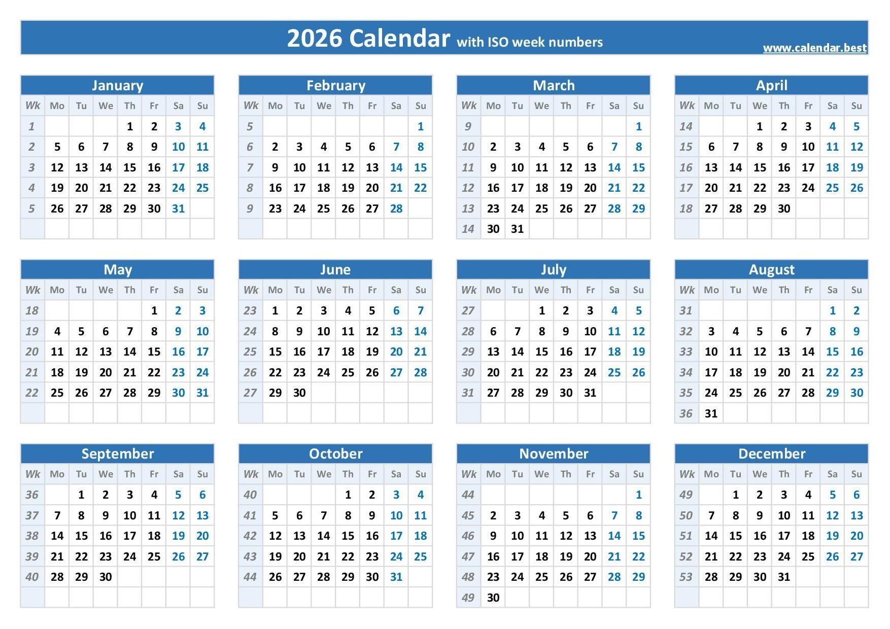 2026 Calendar Calendar Best