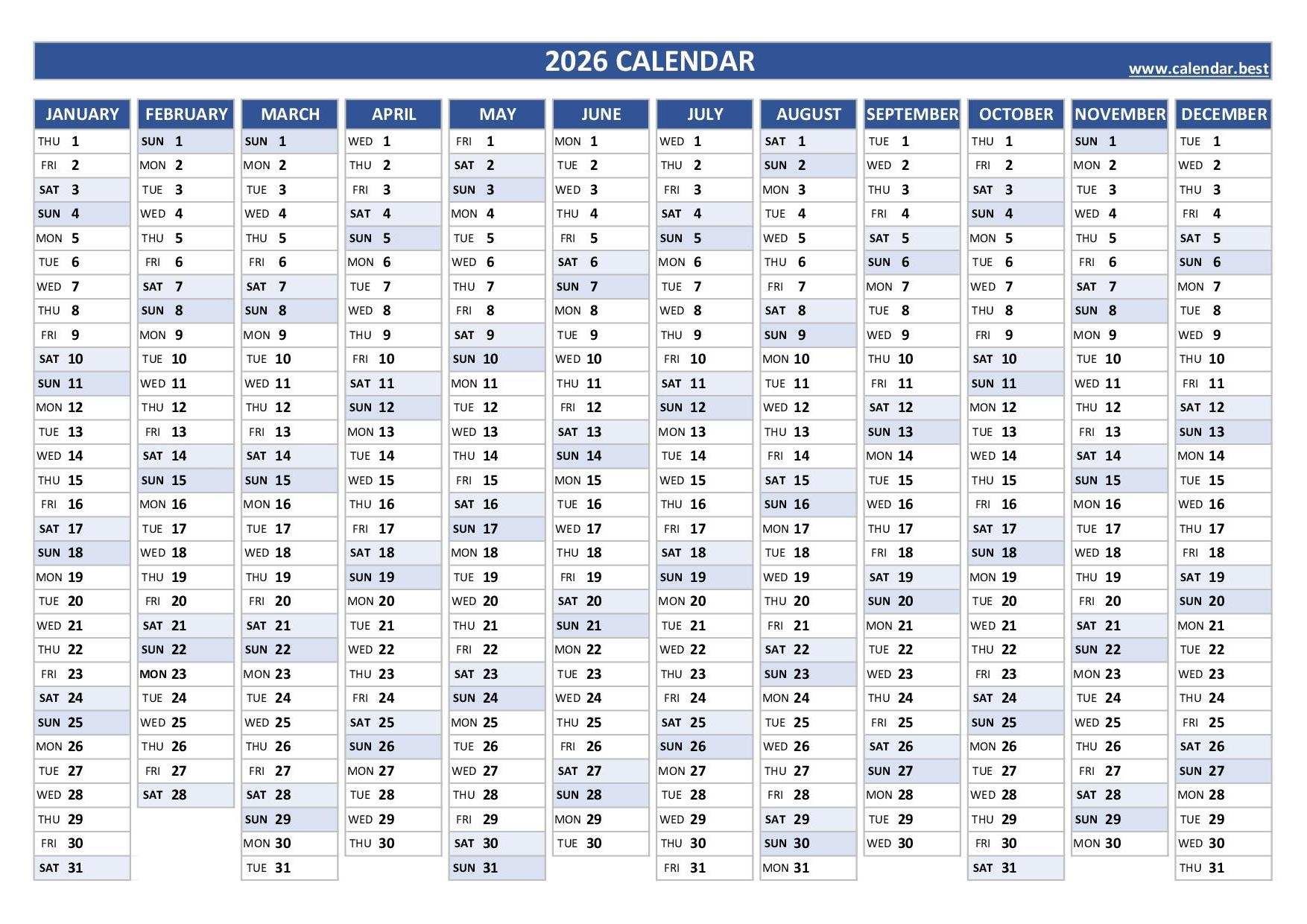 2026 Calendar Calendar Best