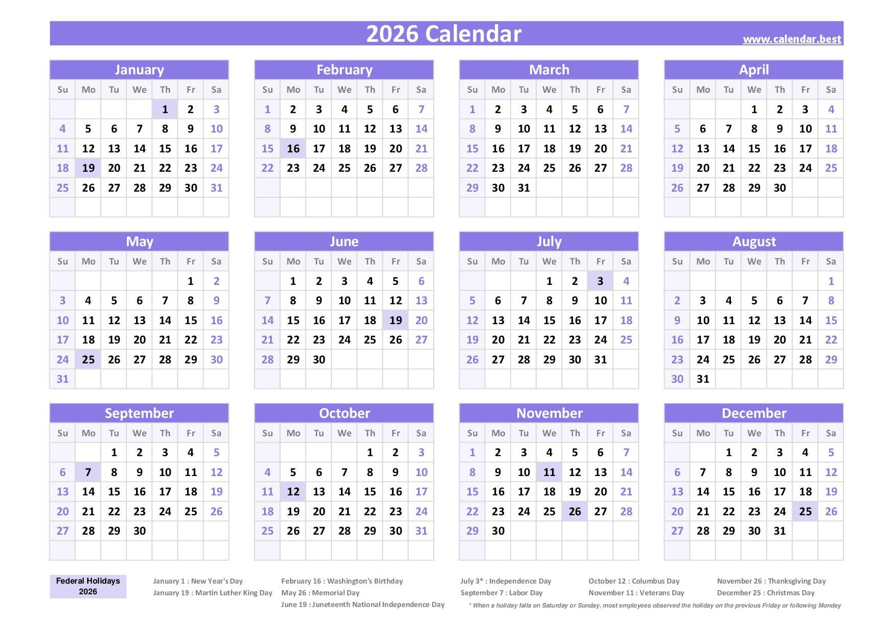 2026 Calendar Calendar Best