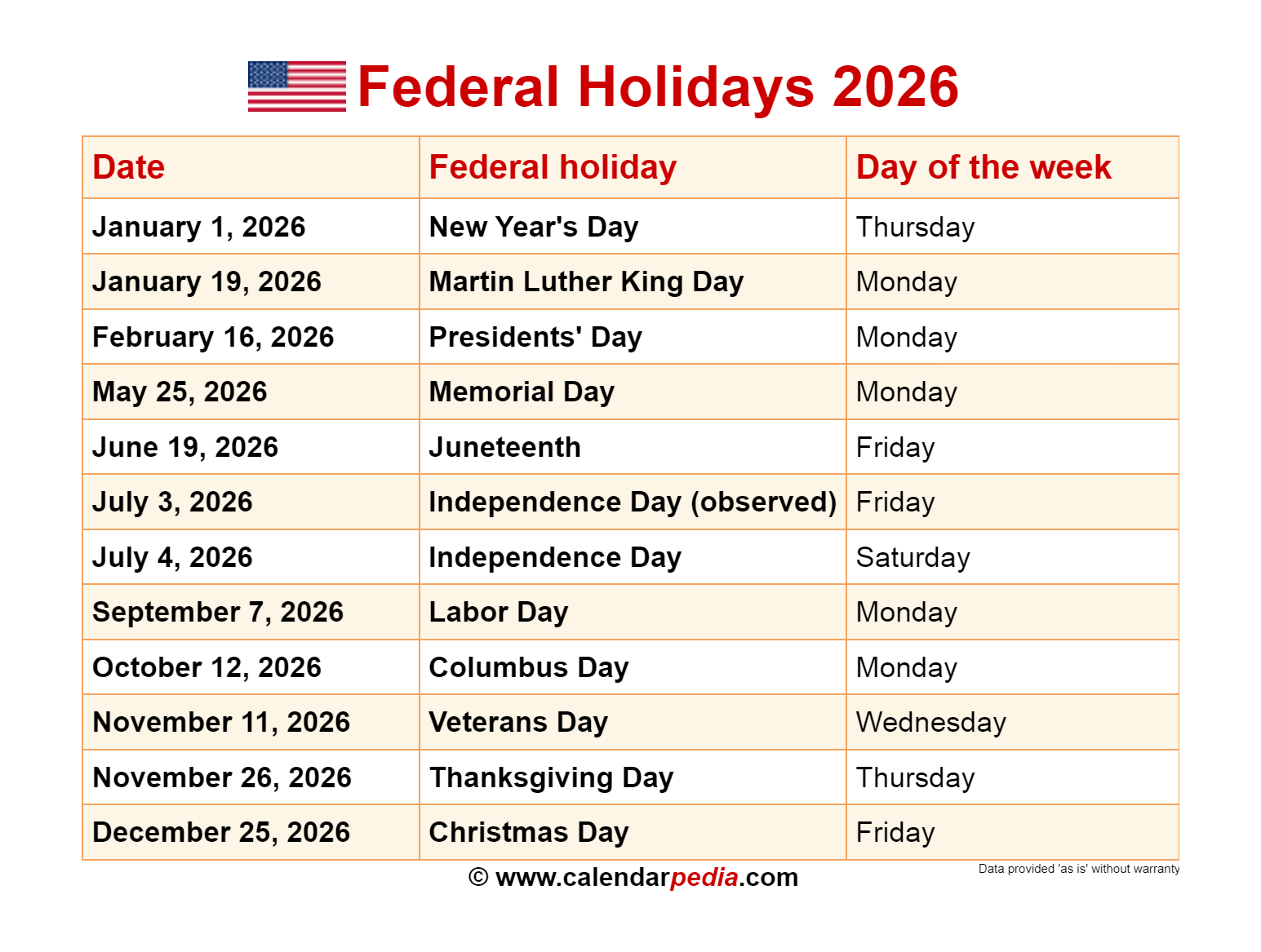 2026 Calendar With Holidays Printable Pdf Paul M Krauss