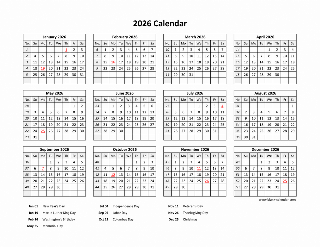 2026 Calendar Printable With Holidays Canada