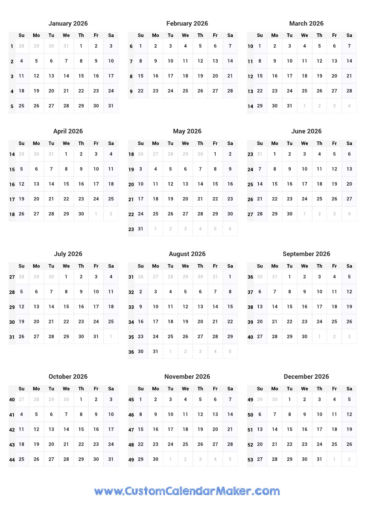Daily Calendar 2026 Printable