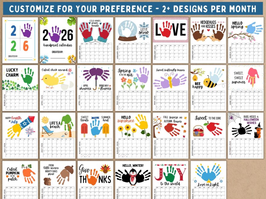 2026 Handprint Calendar Printable Keepsake Craft For Kids Toddlers
