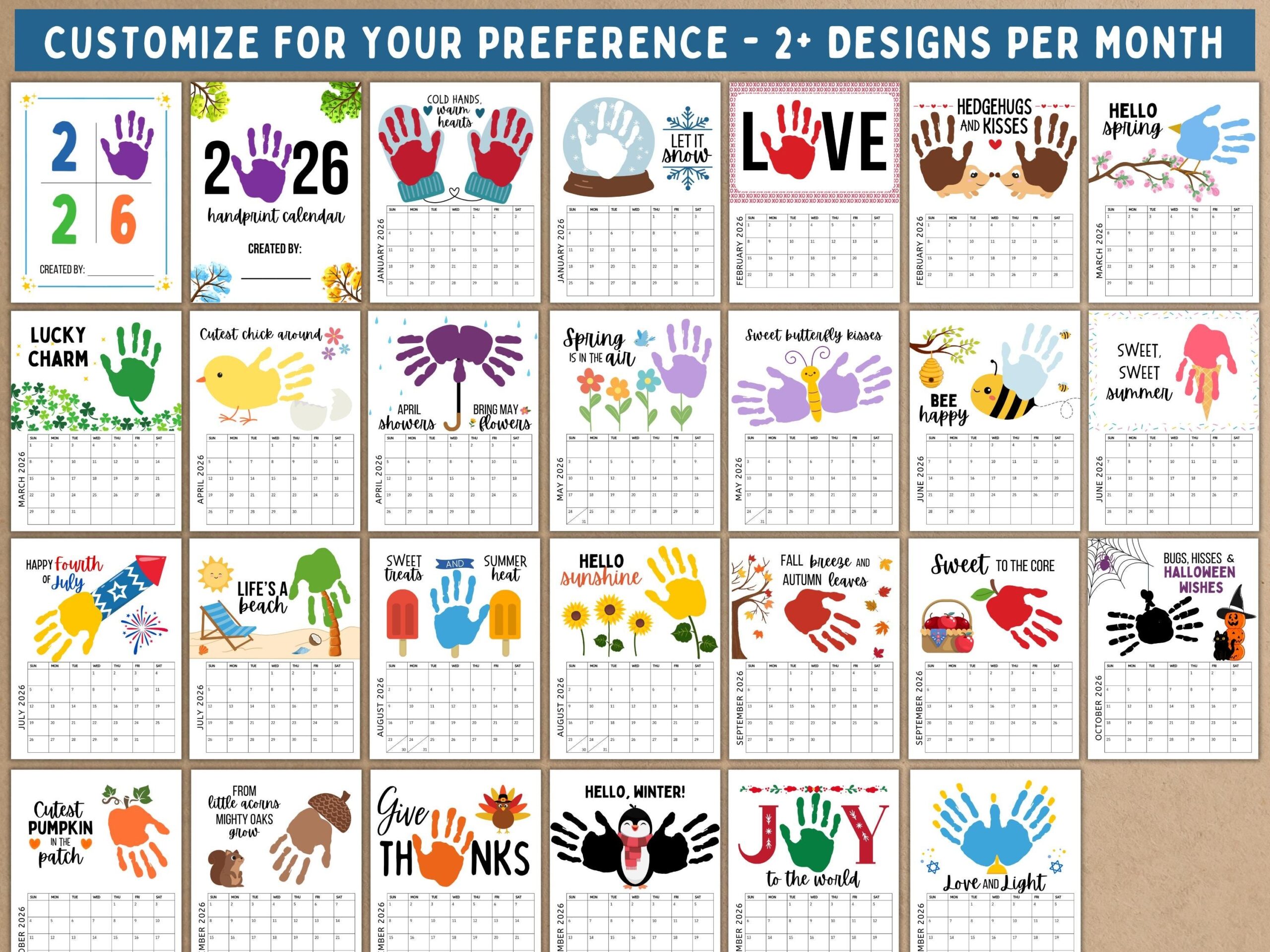 2026 Handprint Calendar Printable Keepsake Craft For Kids Toddlers