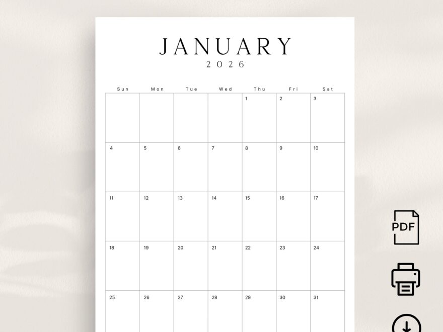 2026 Printable Calendar 2026 Planner Vertical Calendar Portrait LUXE