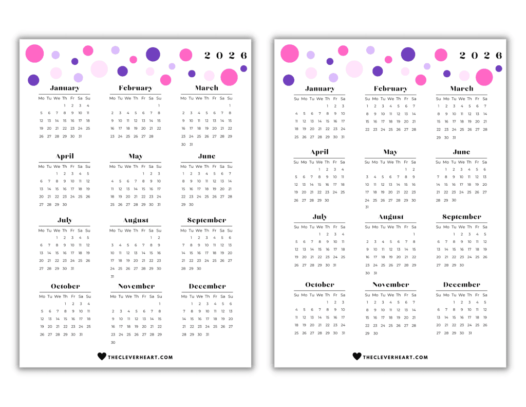 Printable Calendar 2026 Floral