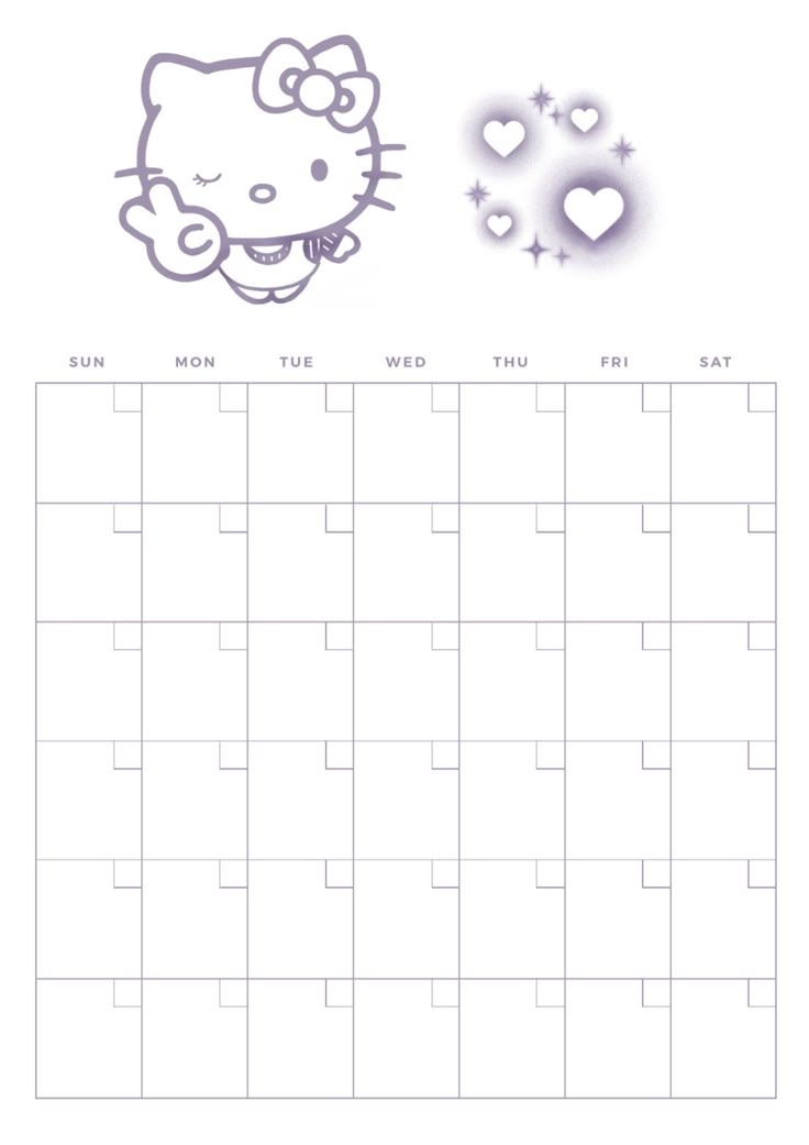 A Calendar With The Hello Kitty Face Drawn On It And Hearts In The Sky