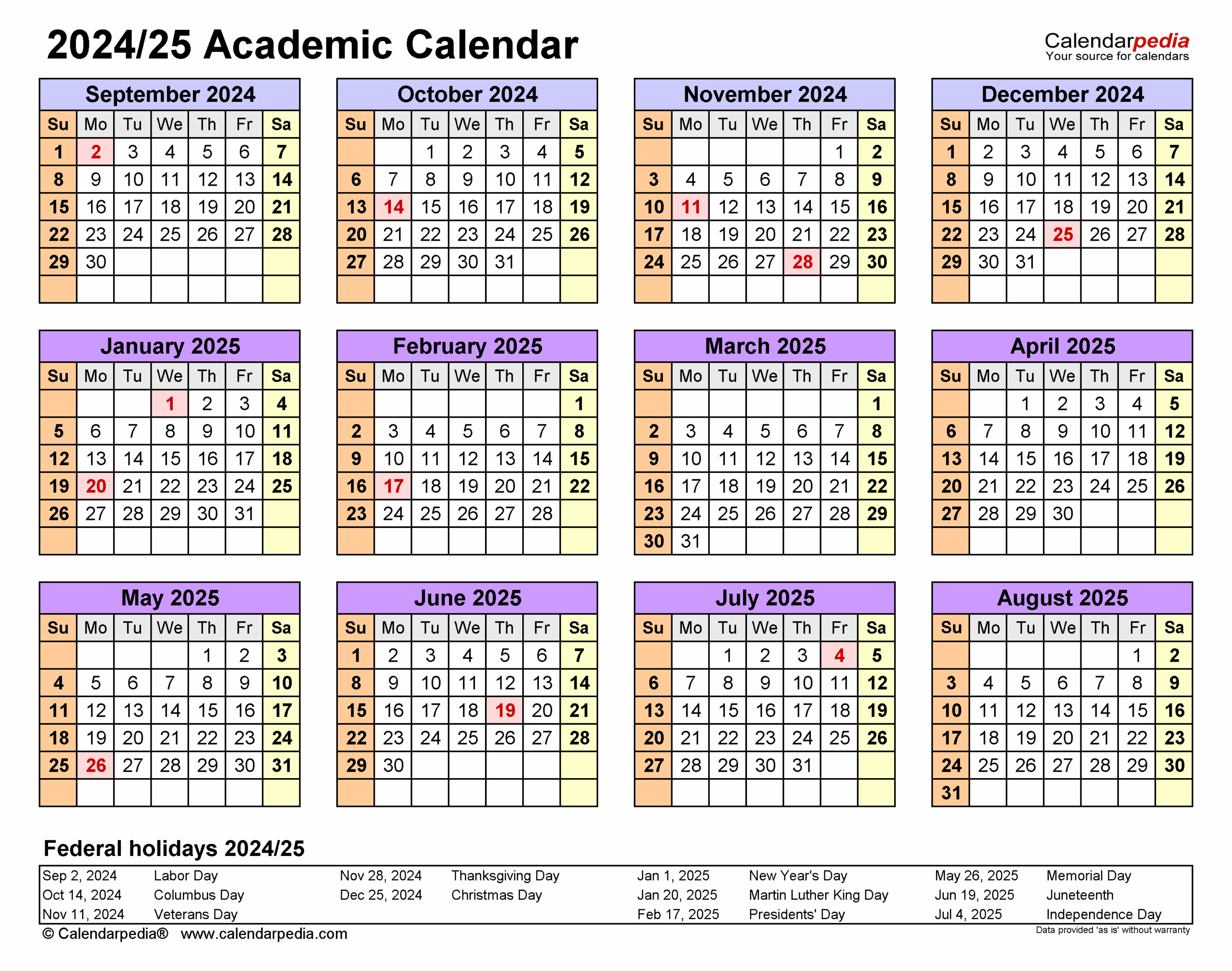 Academic Calendar 2024 2025 Aimee Atlante